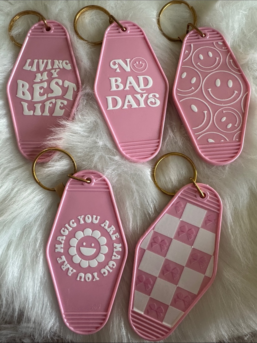 Pink Retro Motel Keychain - Positive Slogan Designs